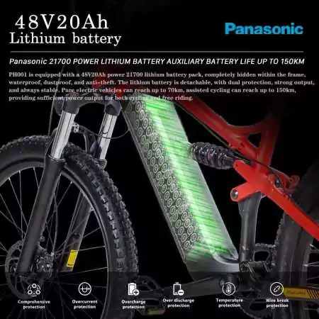 PULUMA Vélo électrique 48V 1000W 27.5-in Batterie Panasonic 48V